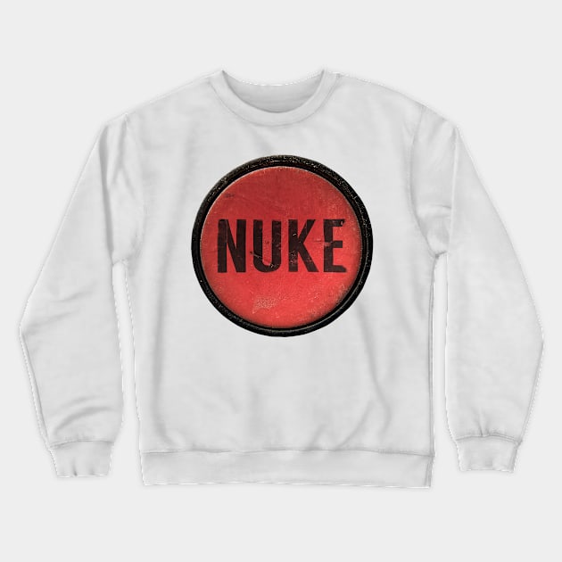 Red Nuke Button Crewneck Sweatshirt by mrdoomits